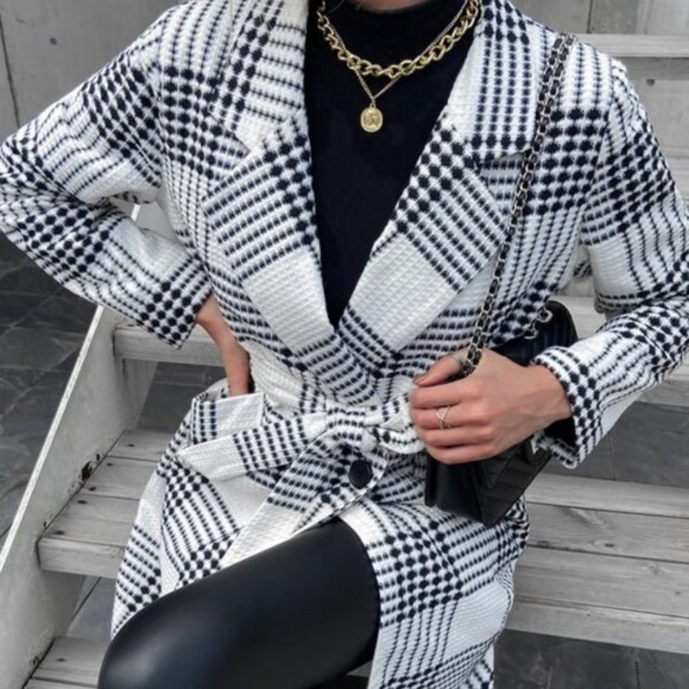 CLASSY Houndstooth Print Trench Coat / Jacket - Picture 7 of 11